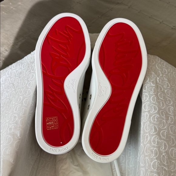 Christian Louboutin fav fique white leather sneaker trainer flat slip on sz 37.5 - Picture 8 of 10